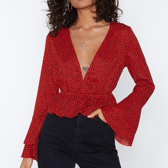 Nasty Gal Ride the Wild Wind Cheetah Top Red US 2 Product Code: AGG83436-157-14 - Picture 1 of 2
